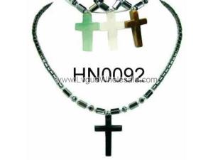 Assorted Cross Pendant Hematite Beads Stone Chain Choker Fashion Women Necklace